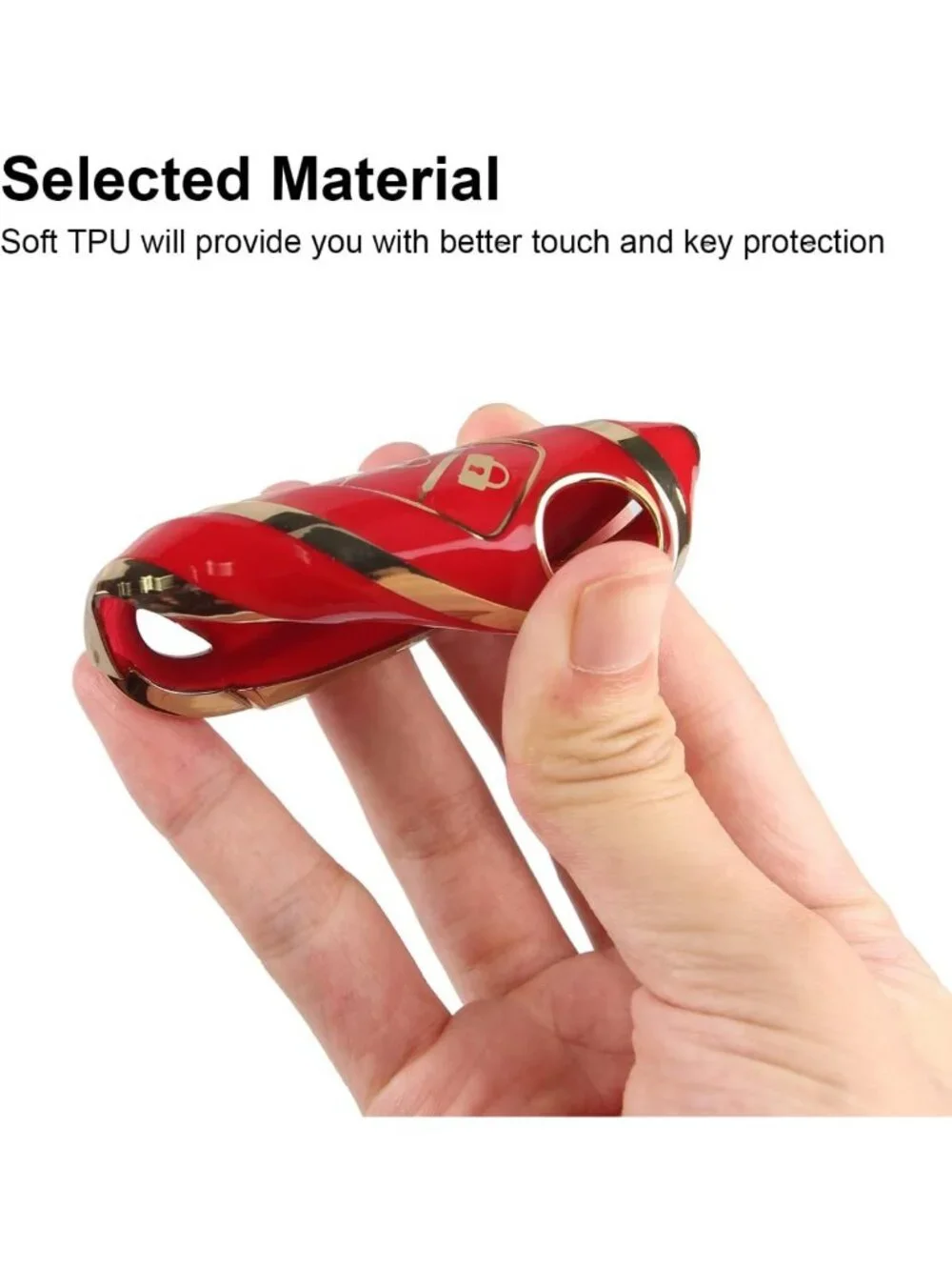 Stylish Red 4 Button Key Fob Cover - Soft TPU Key Case with Leather Keychain
